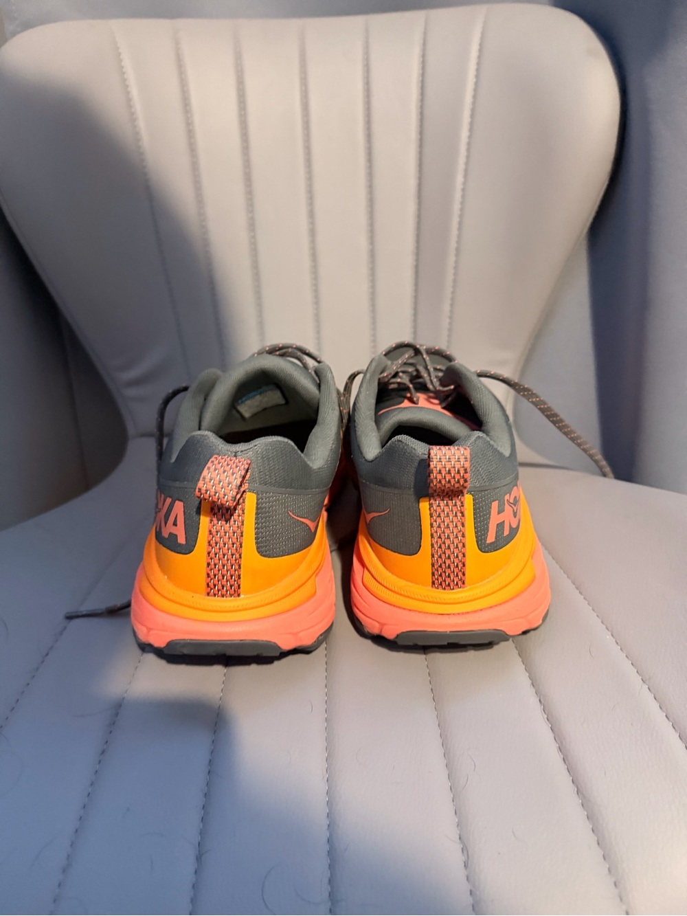 Hoka Trail Running Shoes - Gray with Orange and Yellow Accents - Picture 3 of 4